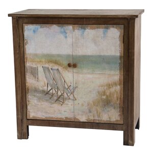 Hillsborough Rustic Wood Painted Canvas Beach Scene 2 Door Cabinet