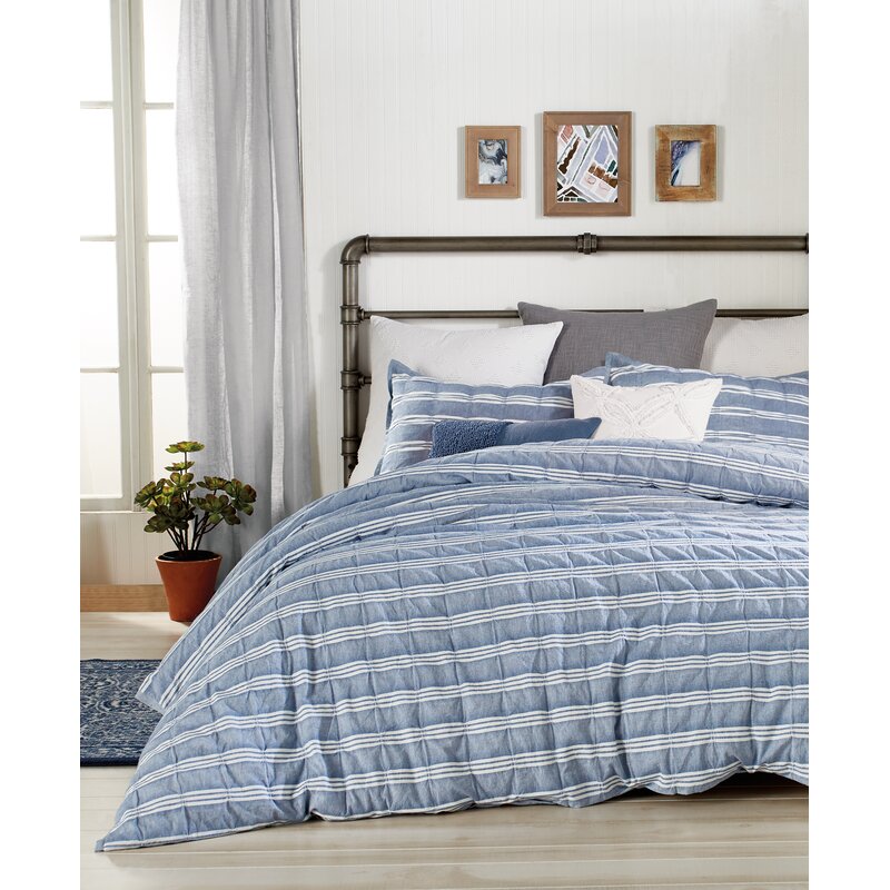 Three Posts Shanitaortia Puckered Stripe Single Duvet Cover Wayfair