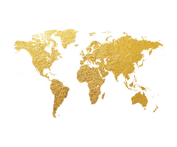 East Urban Home World Map Series Gold Foil White