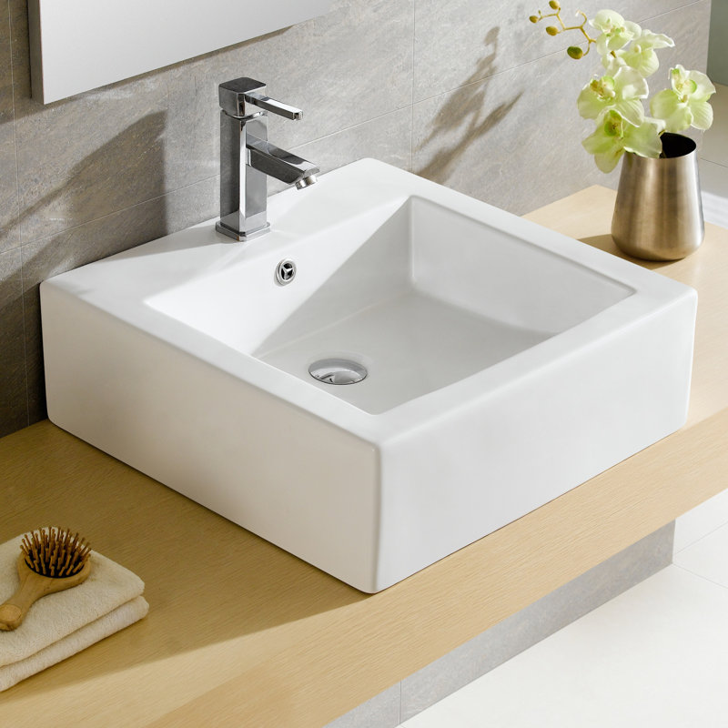 Fine Fixtures Modern Ceramic Square Vessel Bathroom Sink With Ve2019w Modern Ceramic Square Vessel Bathroom Sink With Overflow