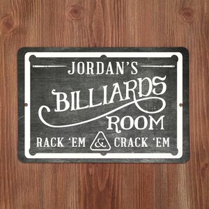 Personalized Chalkboard-Look Billiards Room Metal Sign Wall Du00e9cor