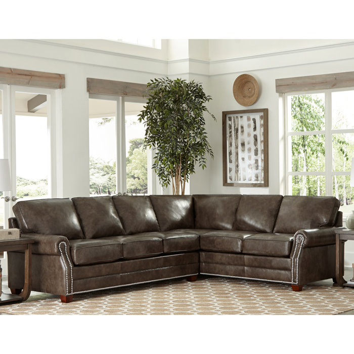 17 Stories Susana Right Hand Facing Leather Sectional Wayfair Ca