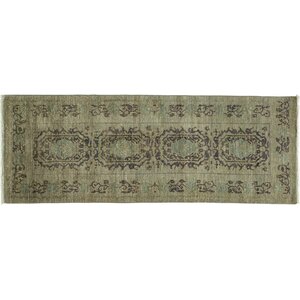 One-of-a-Kind Eclectic Hand-Knotted Green Area Rug