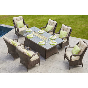 Firepit Patio Dining Sets You Ll Love Wayfair Lerner 7 Piece Dining Set With Cushions