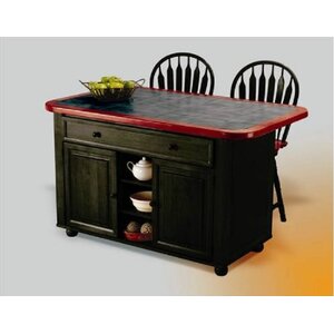 Lockwood Kitchen Island with Ceramic Tile Top and Stools