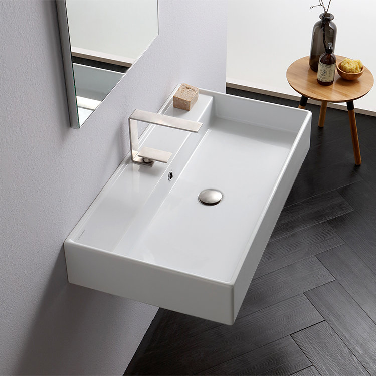 Teorema Ceramic 32 Wall Mount Bathroom Sink With Overflow