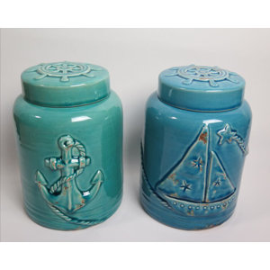Nautical Round Cover Decorative 2 Piece Storage Jars Set