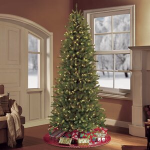 7.5' Green Slim Artificial Christmas Tree with 500 Clear Lights with Stand