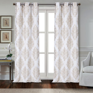 Cahawba Textured Appliquu00e9 Damask Room Darkening Grommet Panel Pair (Set of 2)