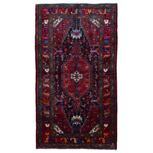 Alayna Hamadan Semi-Antique Hand-Woven Wool Red Area Rug