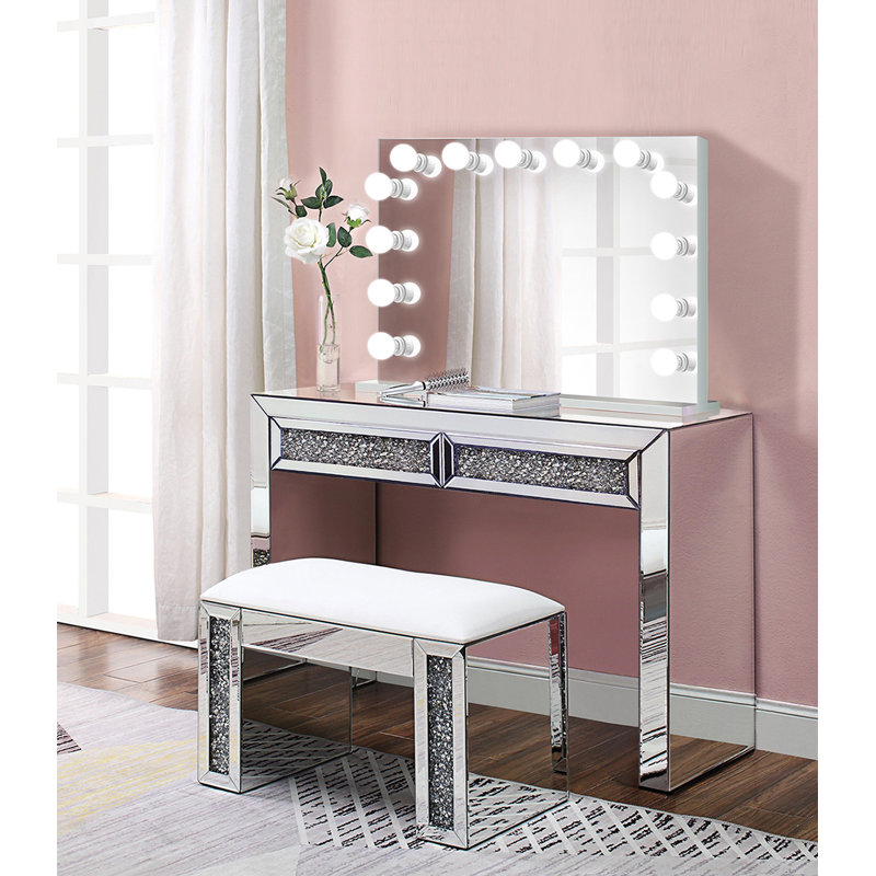 Everly Quinn Alderete Glam Crystal Makeup Station Vanity Set With