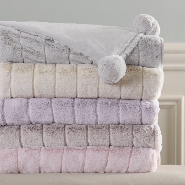 Best Home Fashion, Inc. Luxe Mink Faux Fur Pom Pom Throw Blanket
