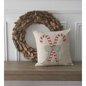 Holiday Conversational Candy Cane Cotton Throw Pillow