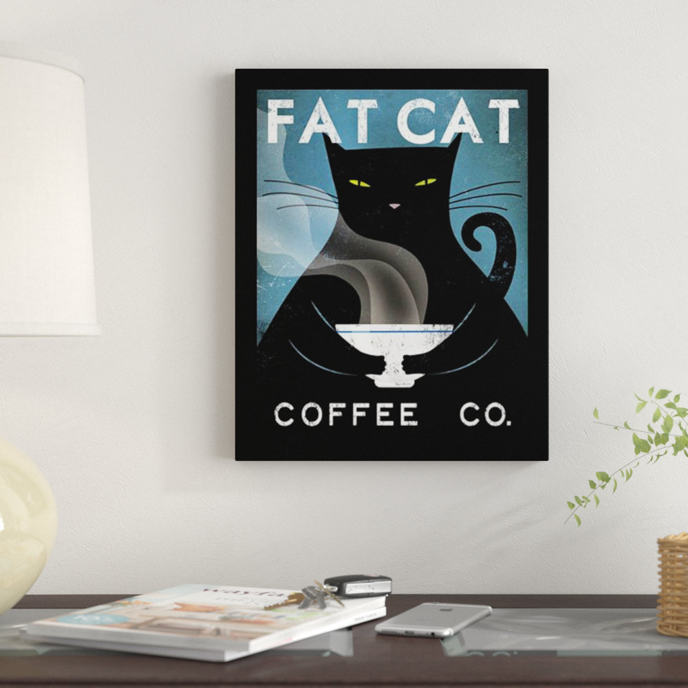 Kitchen Dining Wall Art Fat Cat Coffee Company By Ryan Fowler Framed Vintage Adver