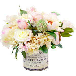 Mixed Peony and Hydrangea Centerpiece in French Label Pot