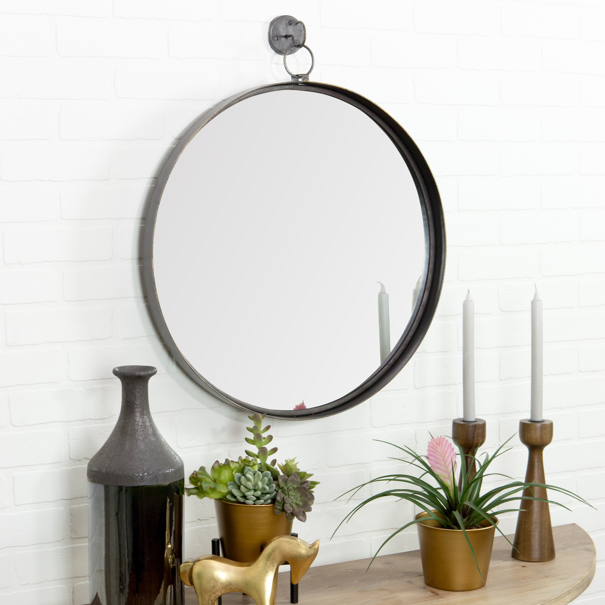 Gracie Oaks Della Suspended Round Wall Mirror Reviews Wayfair