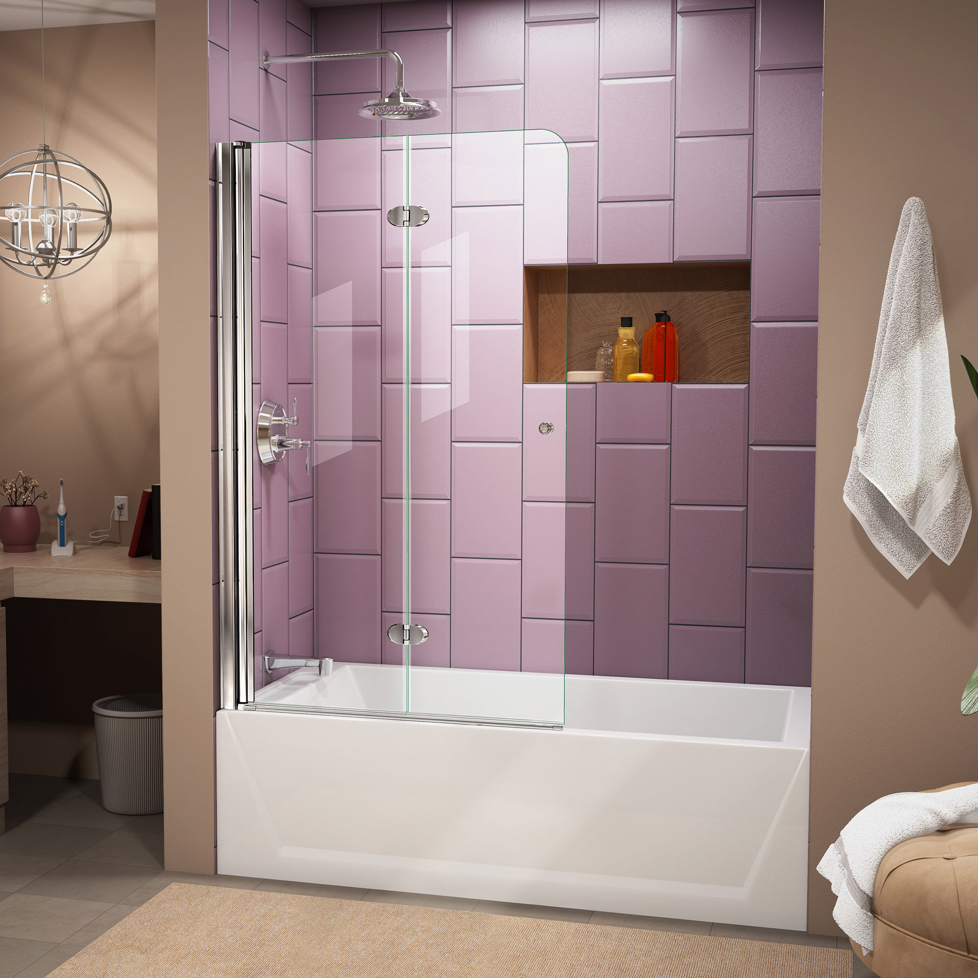 DreamLine Aqua Fold 36" x 58" Hinged Frameless Tub Door ...