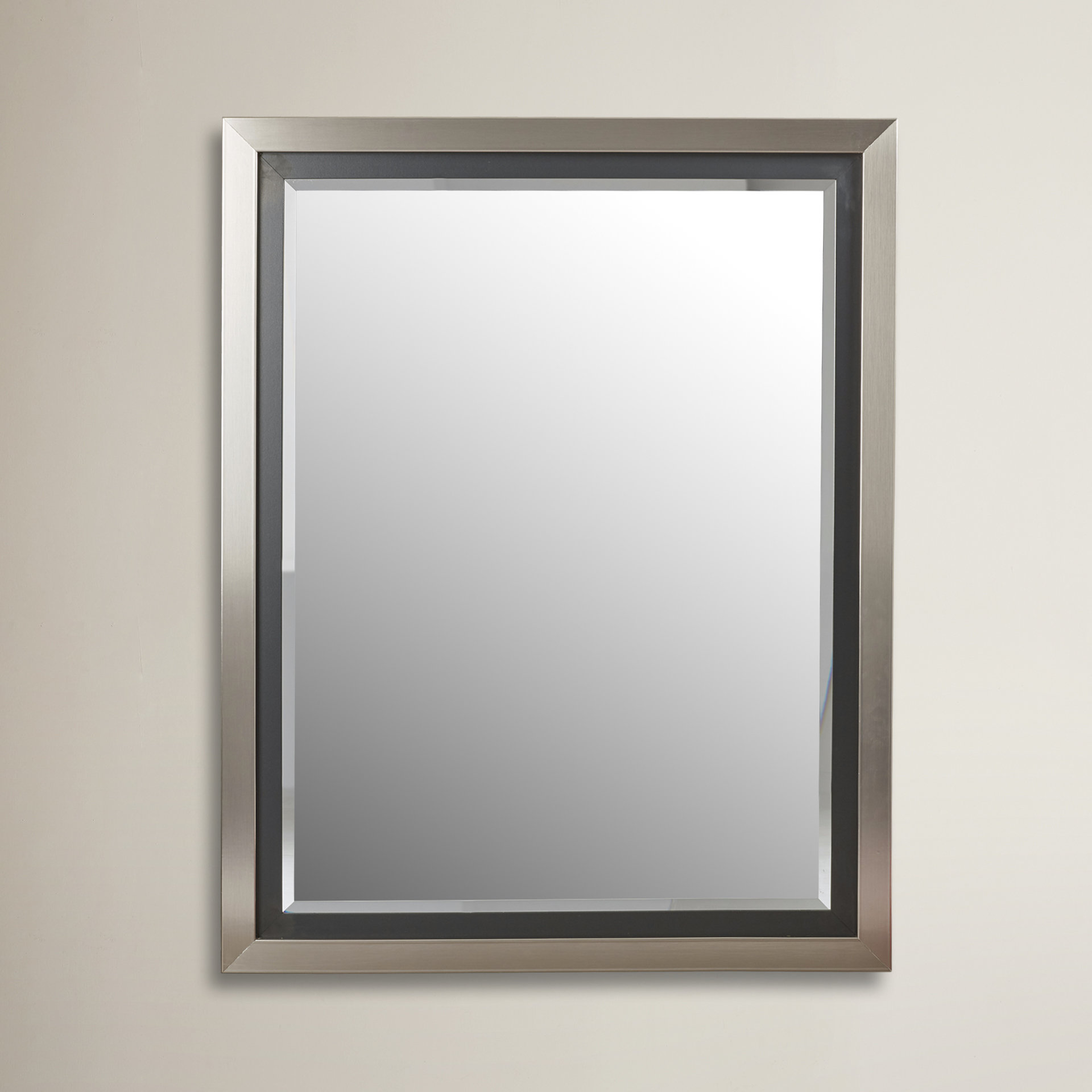Wade Logan Brushed Nickel Silver and Satin Black Wide Flat Wall Mirror