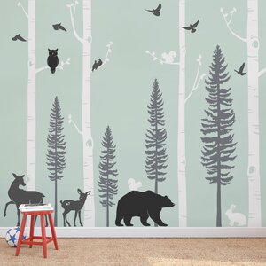 Birch Trees with Animals Wall Mural