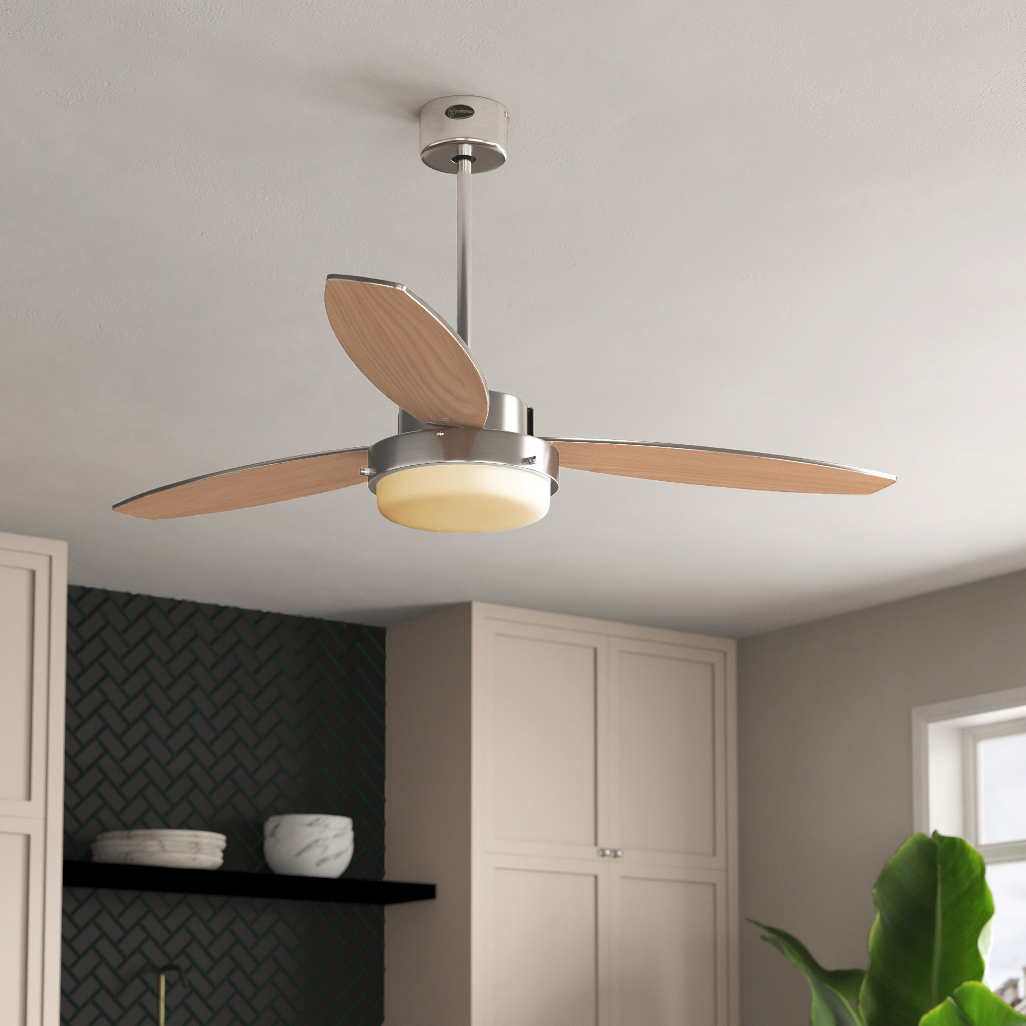 52 Corsa Two Light Reversible Plywood 3 Blade Ceiling Fan Kit Included