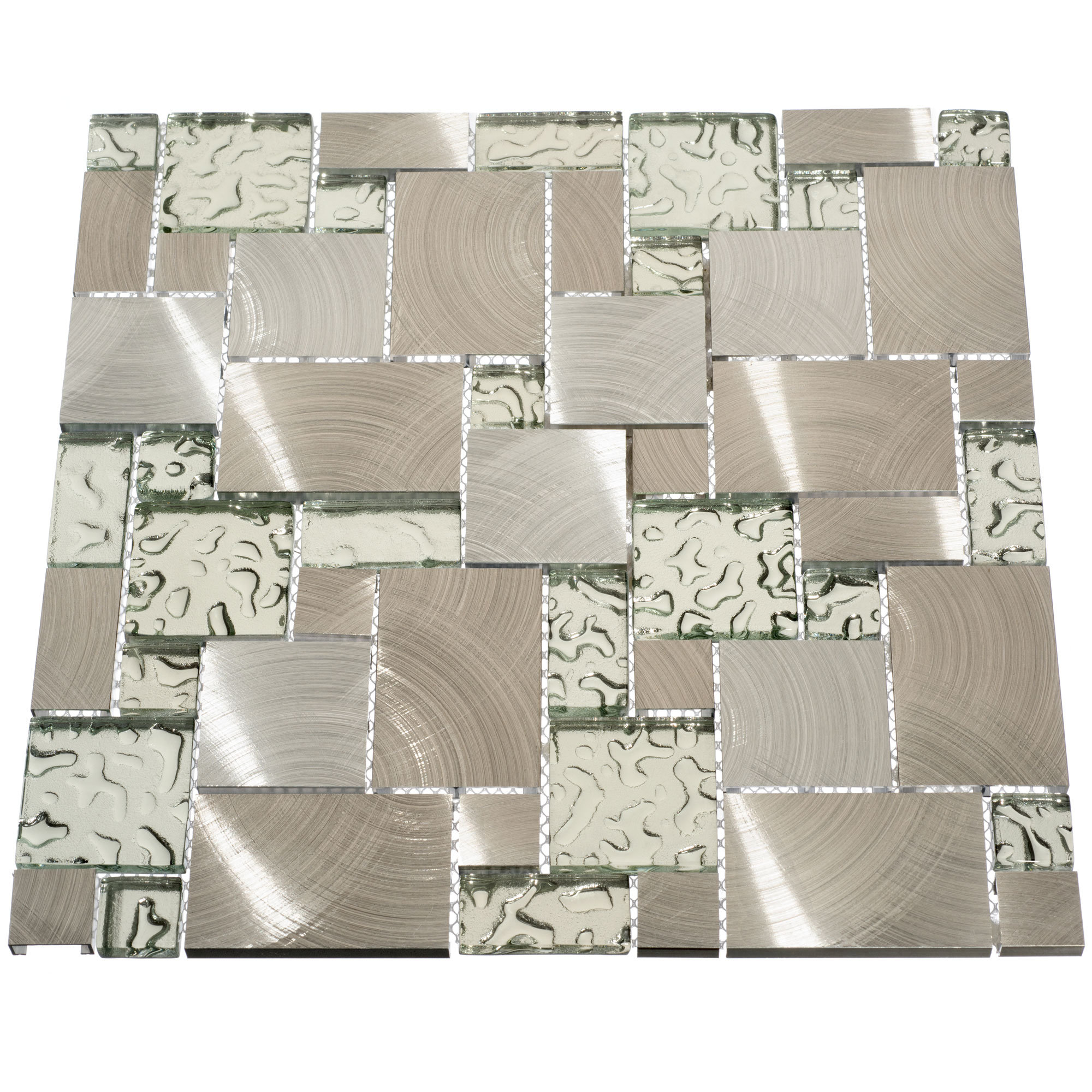 Giorbello Random Sized Glass and Metal Mosaic Tile in Silver