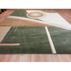 Hand-Carved Green/Beige Area Rug