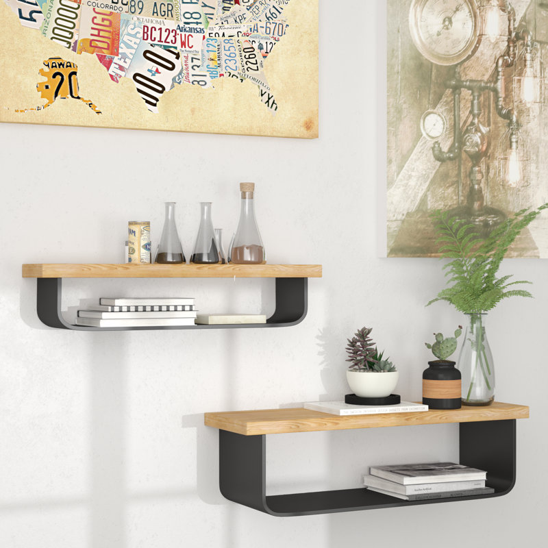 Cosima Metal And Wood Wall 2 Piece Floating Shelf Set Cosima Metal And Wood Wall 2 Piece Floating Shelf Set