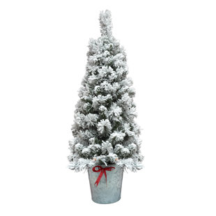 Half Corner Christmas Trees You Ll Love Wayfair 4 Flocked Pot Green Artificial Christmas Tree With 35 Clear Lights
