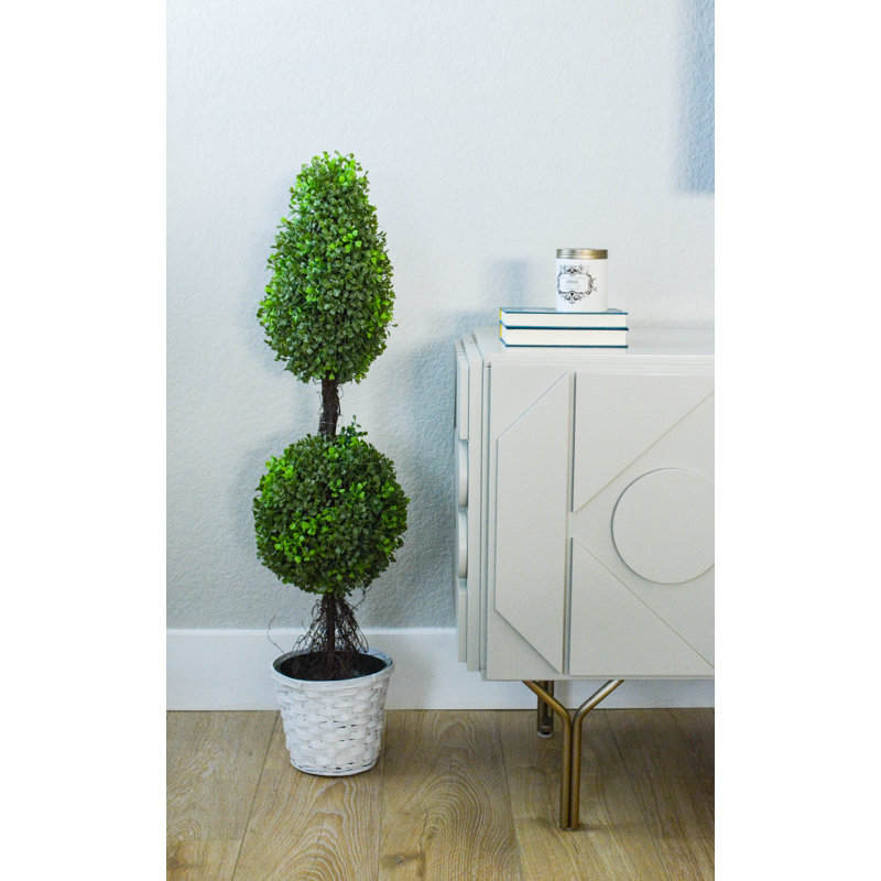 Artificial Double Ball Shaped Boxwood Round Tapered Topiary in Pot