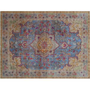 Iman Vintage Distressed Hand-Knotted Blue Area Rug