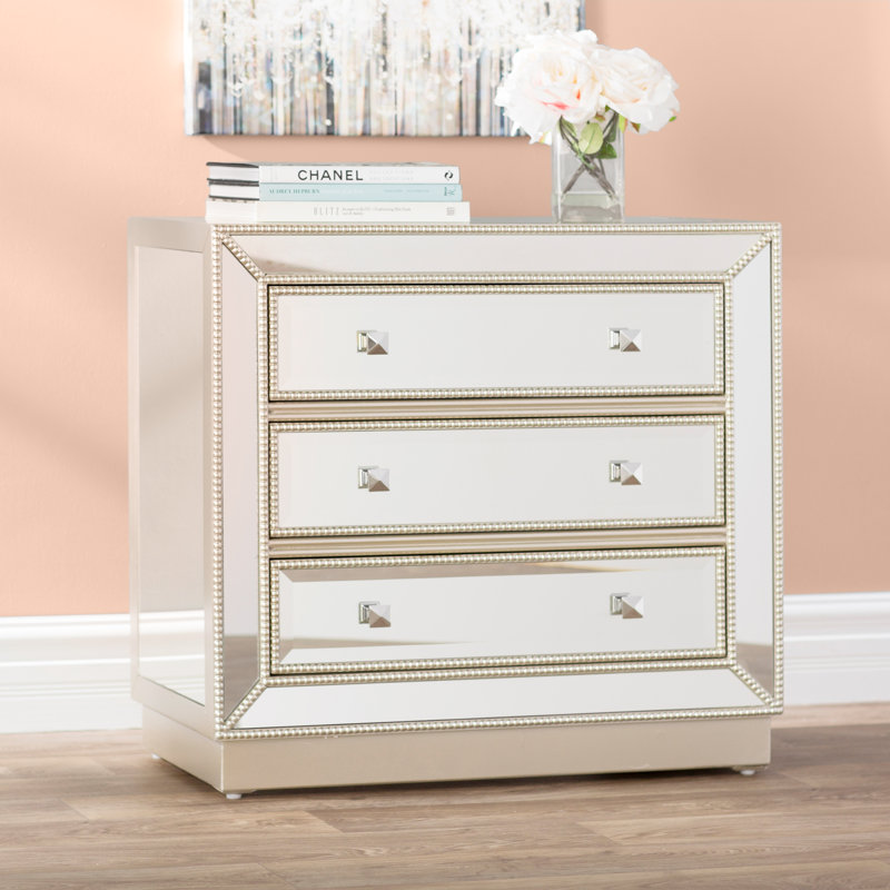 Willa Arlo Interiors Primm Mirrored 3 Drawer Chest Reviews Wayfair Primm Mirrored 3 Drawer Chest