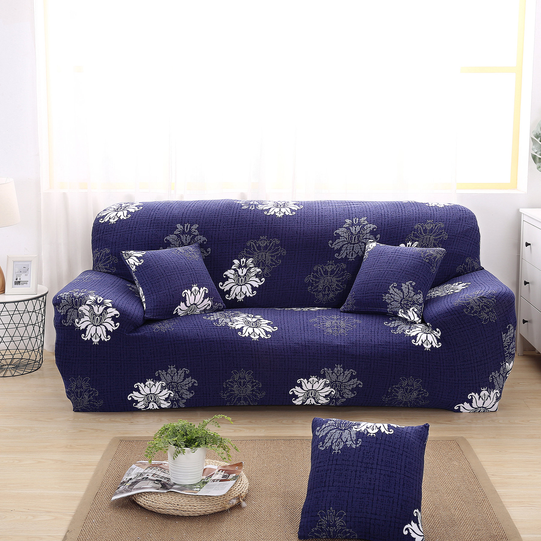 Elegant Polyester And Spandex Box Cushion Sofa Slipcover