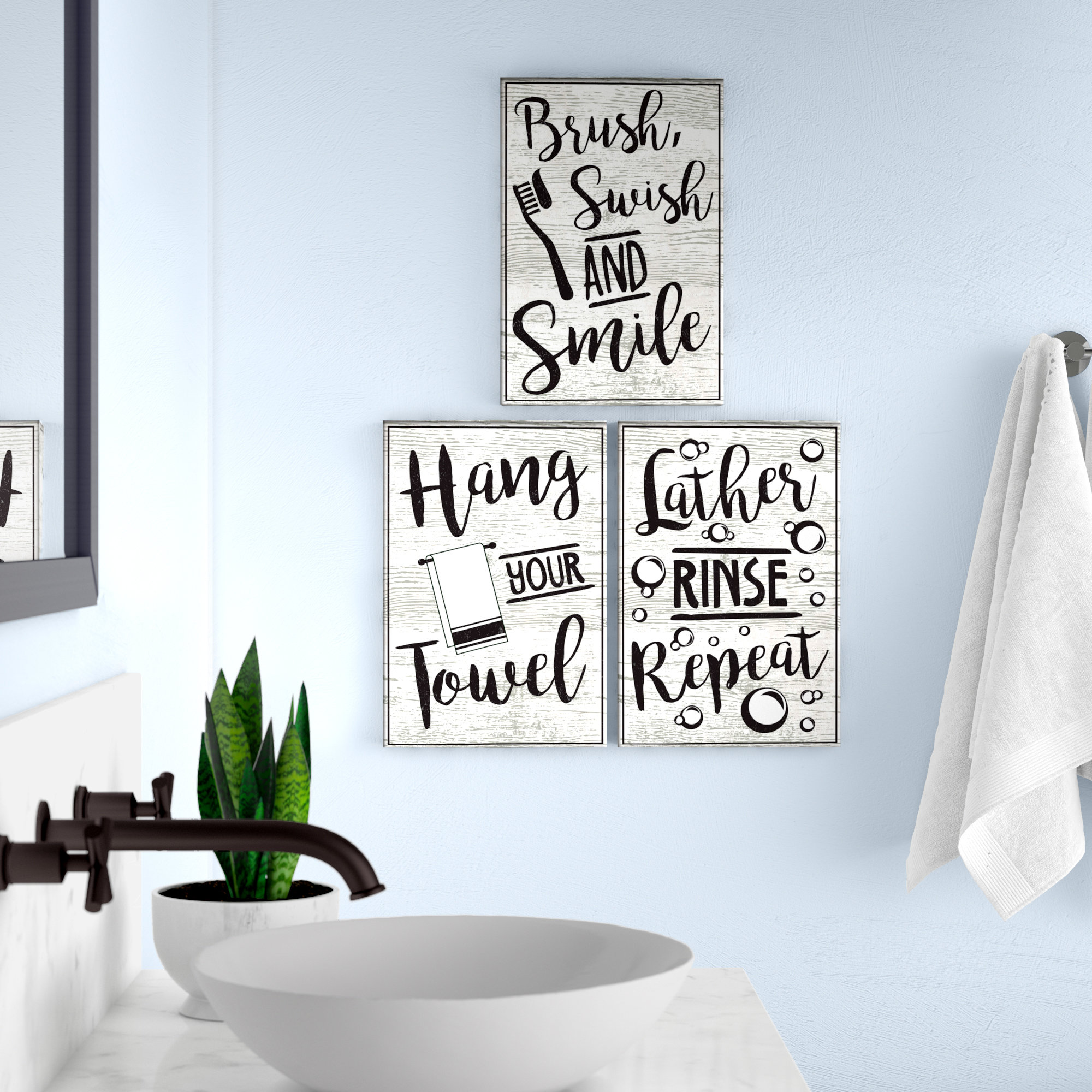 Winston Porter Lather Rinse Repeat Hang Your Towel And Brush Winston Porter Lather Rinse Repeat Hang Your Towel And Brush Swish Smile 3 Piece Textual Art Set Reviews Wayfair