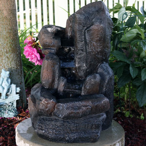 Fiberglass Solar Rock Falls Water Fountain with Light