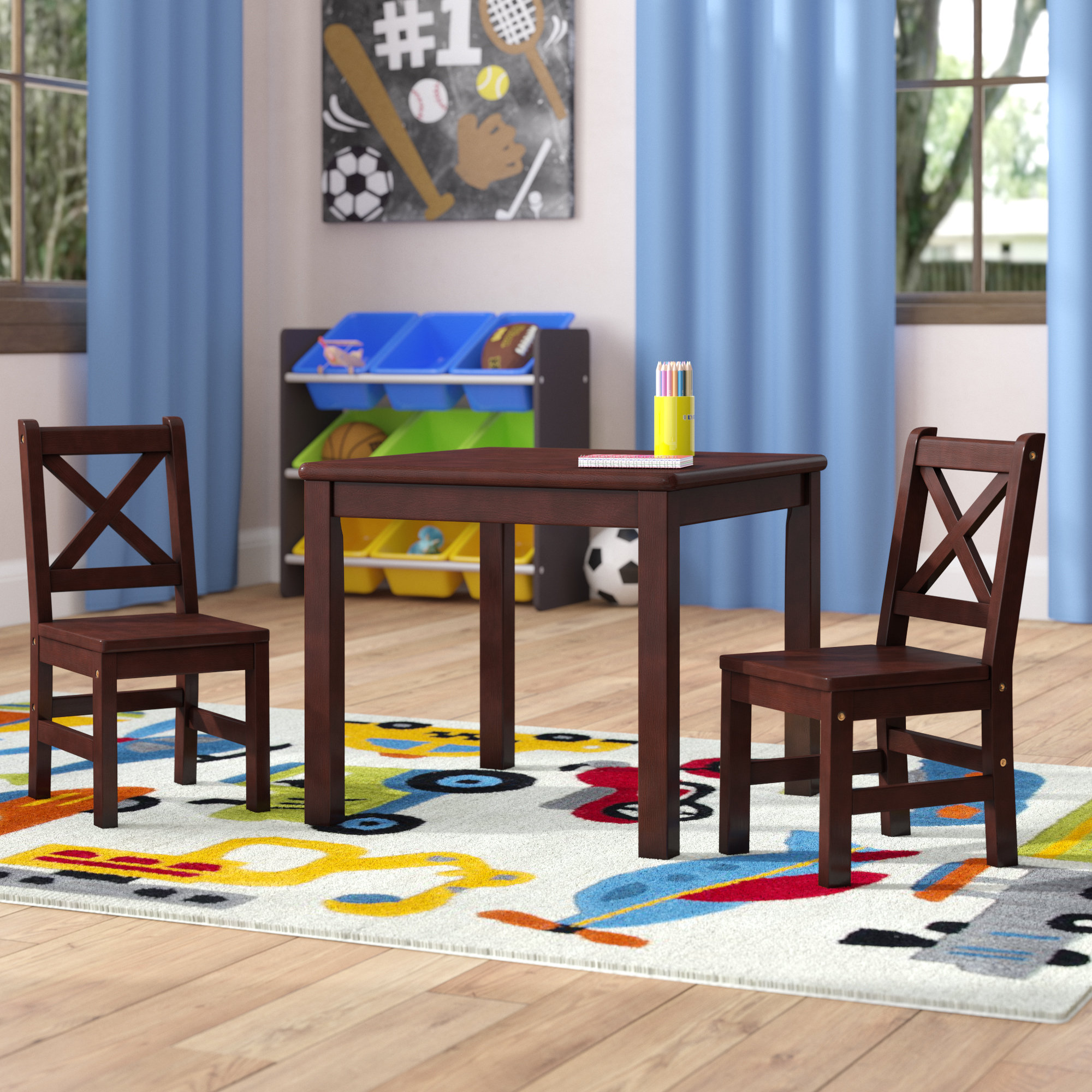Myona Kids 3 Piece Square Table And Chair Set