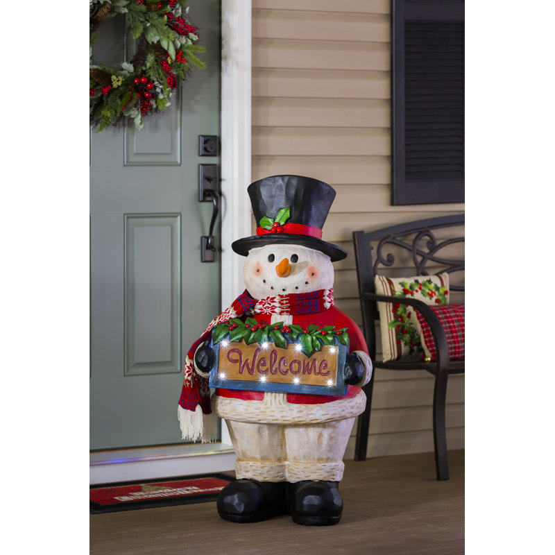 Seasons Greetings Snowman Lighted Statuary Figurine Seasons Greetings Snowman Lighted Statuary Figurine
