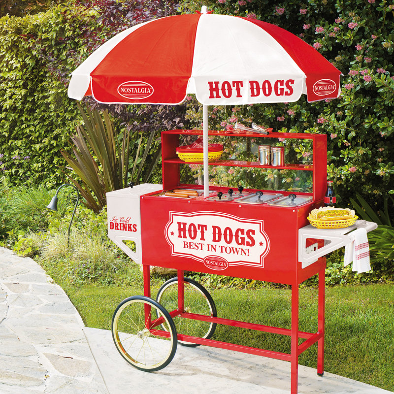 Nostalgia Electrics Vintage Carnival Hot Dog Cart with Umbrella