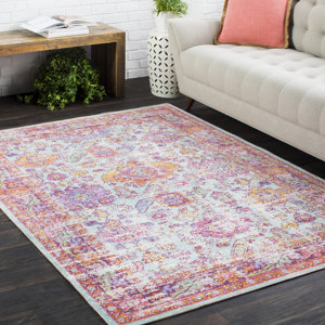 Kahina Vintage Distressed Oriental Rectangle Neutral Pink Area Rug