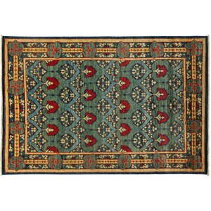 One-of-a-Kind Arts and Crafts Hand-Knotted Green Area Rug