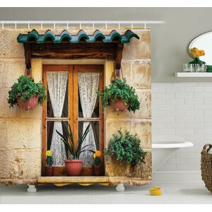 Old Window and Flowers Shower Curtain Set