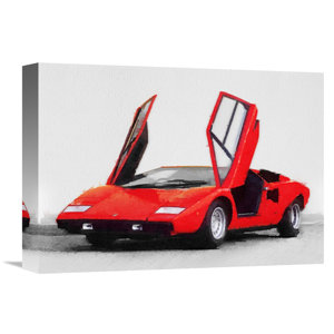 '1974 Lamborghini Countach Open Doors Watercolor' Graphic Art on Wrapped Canvas