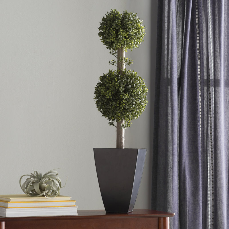 Mercury Row Artificial Double Ball Floor Boxwood Topiary in Planter