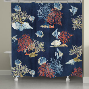 Blue And Coral Shower Curtain | Wayfair Blue And Coral Shower Curtain | Wayfair