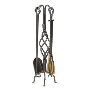 Uniflame 4 Piece Wrought Iron Fire Tool Set With Center Weave With