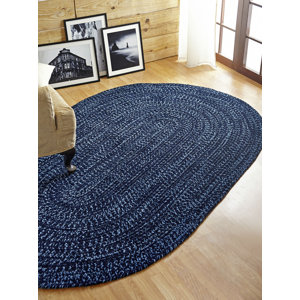 Chenille Reverible Tweed Braided Navy/Smoke Blue Indoor/Outdoor Area Rug