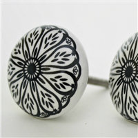 Intricate Floral Pattern Flat Ceramic Novelty Knob (Set of 2)