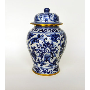 Blue White Ginger Jar Wayfair Ginger With Br Trim Vine Pattern Storage Jar
