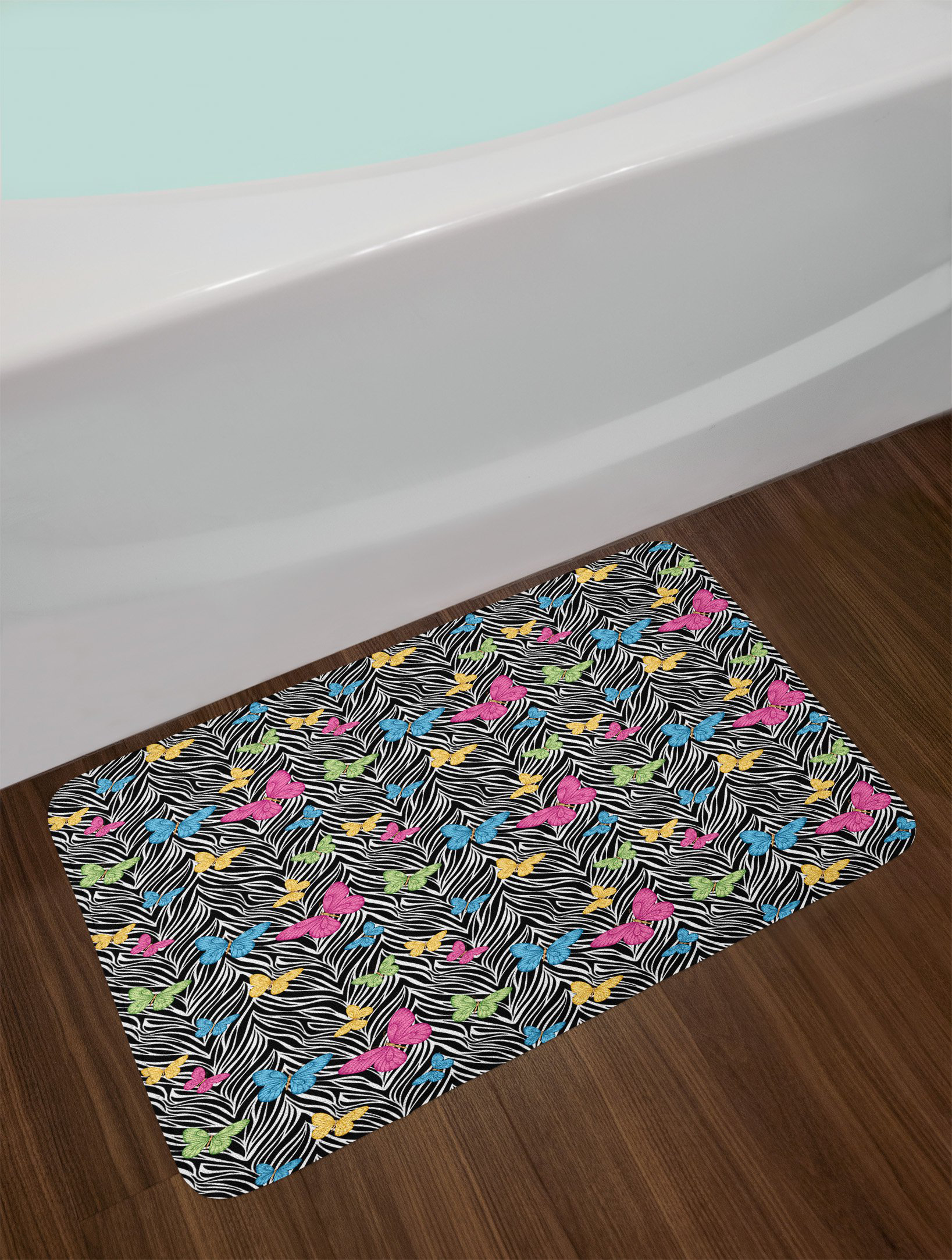 East Urban Home Yellow Blue Pink Zebra Print Bath Rug Wayfair