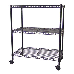 Multi-Purpose 3-Tier Wire Shelving Unit with Casters, 24 In. X 14 In. X 28 In., Black