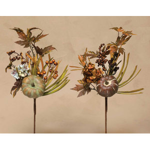 Decorative Autumn Spray with Faux Pumpkins, Hydrangea Head, Berries and Leaves (Set of 2)